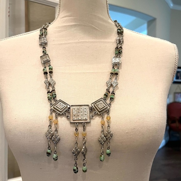 Ben-Amun Jewelry - Ben-Amun Vintage 2 Stranded Pewter Necklace Czech Glass Stones 28” Rare Find